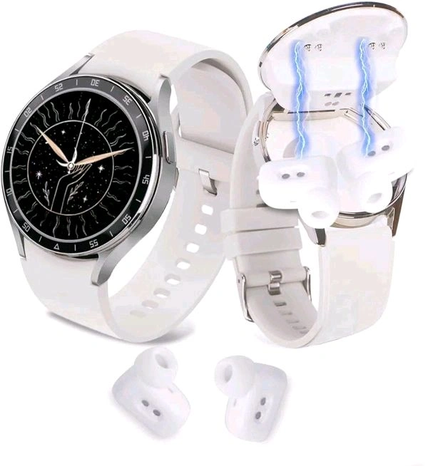 BIVASMWATH Smart Watch with Earbuds,2 in 1 Smartwatch with Headphones,Combo 1.39Â” HD Screen Smart Watch & TWS Earbuds for Android iOS, with Received Call, Blood Oxygen Heart Rate Sleep Monitor (White)