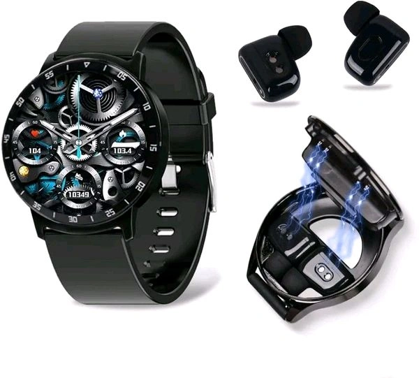 BIVASMWATH Smart Watch with Earbuds,2 in 1 Smartwatch with Headphones,Combo 1.39Â” HD Screen Smart Watch & TWS Earbuds for Android iOS, with Received Call, Blood Oxygen Heart Rate Sleep Monitor (Black)