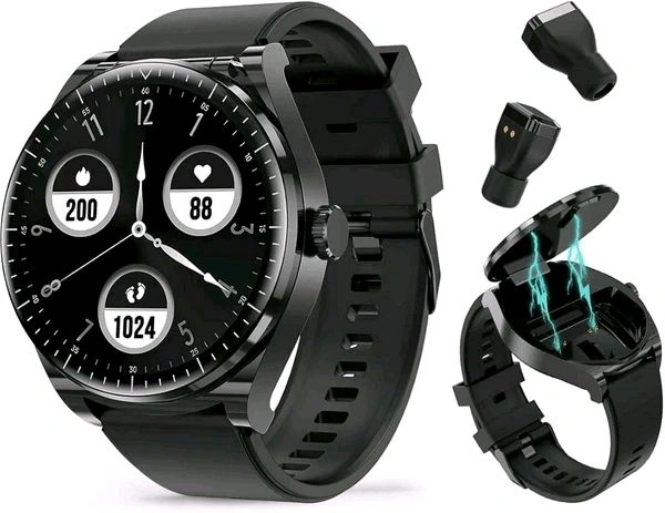 NLIEOPDA Smart Watch with Earbuds,Watch with Earbuds Built in for Men Women Long Standby Time Receive Calls Messages Play Music Sleep Tracker Calorie Counter for Android iOS (Black Round)