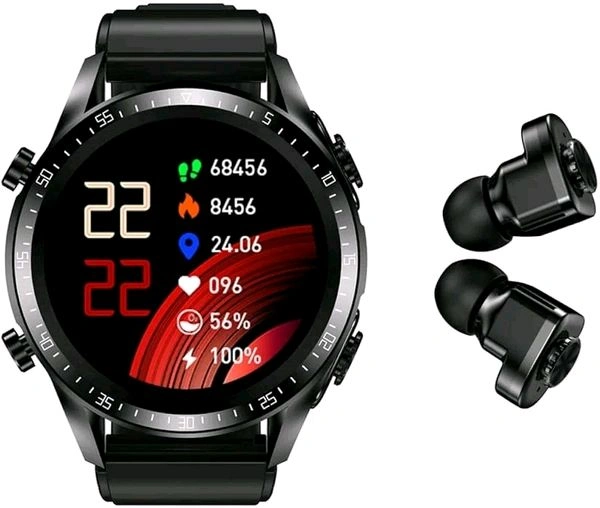 Tuanzi JM03 2 in 1 Smart Watch with Earbuds 1.28" Smartwatch TWS HiFi Stereo Wireless Headset Combo Bluetooth Phone Call for Android iOS(Black)