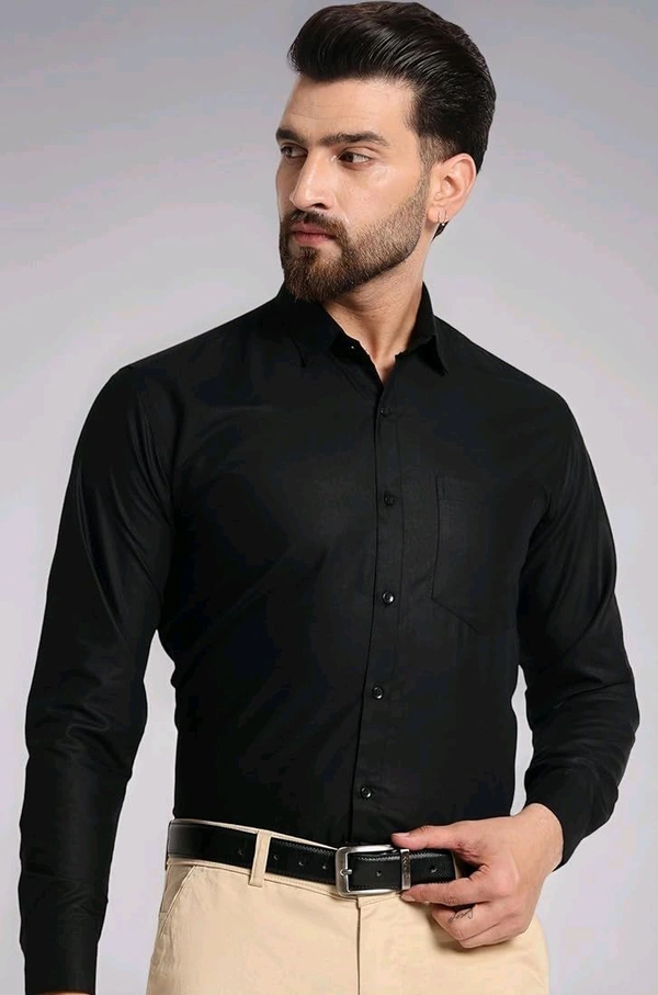 Men's Formal Cotton Blend Shirt - M, Black