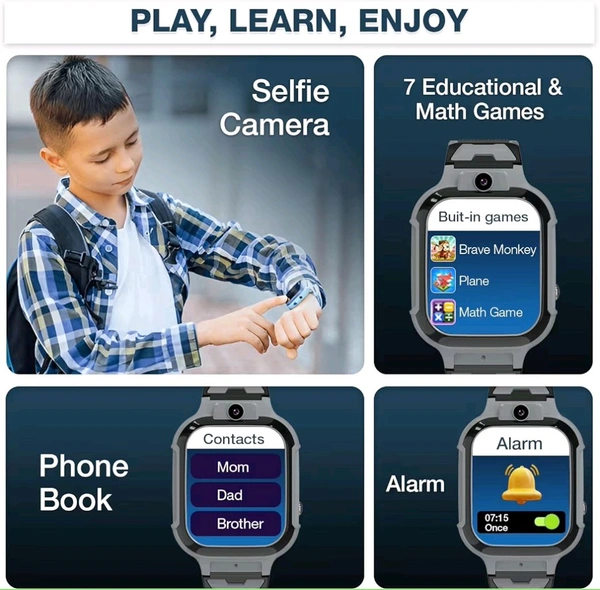 Brand: sekyo sekyo 'Carepal Pro' 4G Kids Smart Watch | Video Call, Accurate & Live GPS Location |App Control, Family Chat, Games, Pedometer, Safe Zone Alert, SOS, Good Habit Coach | SmartWatch for Kids, Boys/Girls - Pink - Black