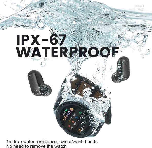 Smart Watch With Earbuds,2 In 1 Build-In TWS Wireless Bt5.0 Earphone Fitness Sports Health Monitor Black