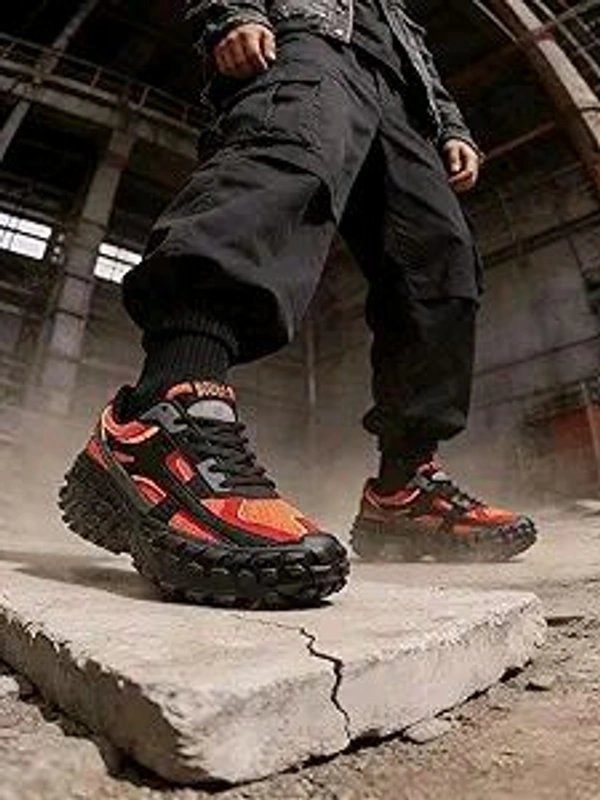 Bacca Bucci Colossus Men's Chunky All-Terrain Sneakers with Rugged Outsole & Ortholite Insole | Outdoor Trail Walking Shoes | Breathable Mesh & Synthetic Uppers - 10 UK, Molten Blaze