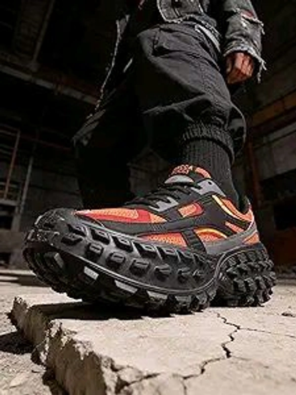 Bacca Bucci Colossus Men's Chunky All-Terrain Sneakers with Rugged Outsole & Ortholite Insole | Outdoor Trail Walking Shoes | Breathable Mesh & Synthetic Uppers - 10 UK, Molten Blaze
