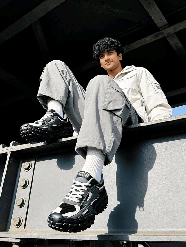 Bacca Bucci Colossus Men's Chunky All-Terrain Sneakers with Rugged Outsole & Ortholite Insole | Outdoor Trail Walking Shoes | Breathable Mesh & Synthetic Uppers - 5 UK, Steel Frost