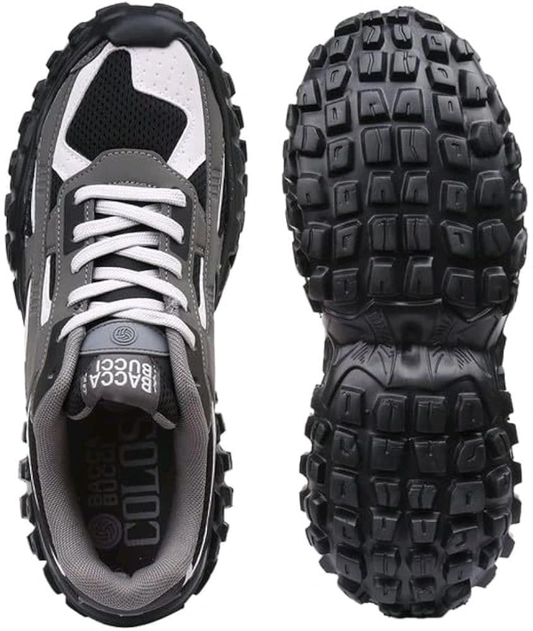 Bacca Bucci Colossus Men's Chunky All-Terrain Sneakers with Rugged Outsole & Ortholite Insole | Outdoor Trail Walking Shoes | Breathable Mesh & Synthetic Uppers - 5 UK, Steel Frost