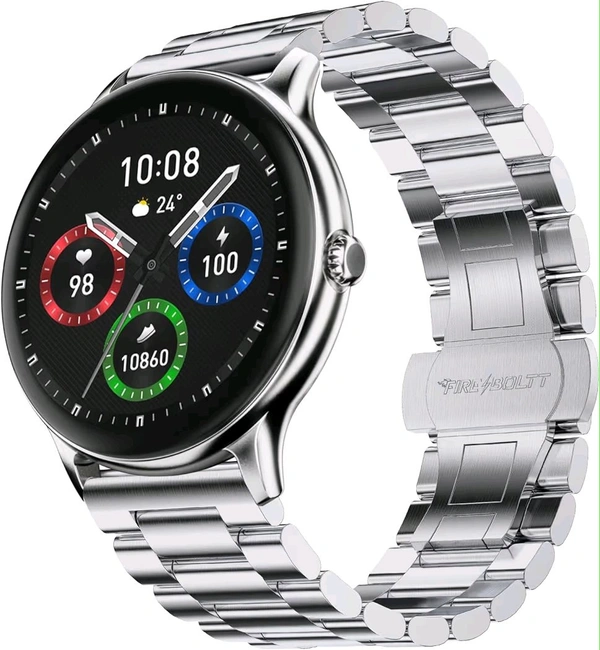 Brand: Fire-Boltt Fire‑Boltt Phoenix Pro Round Smart Watch 1.39″ Display with Bluetooth Calling,AI Voice Assistant,SpO2 & Heart Rate Monitor, 120+ Sports Modes,IP67 Waterproof Metal Smart Watch for Men & Women - Silver