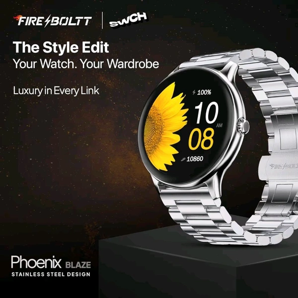 Brand: Fire-Boltt Fire‑Boltt Phoenix Pro Round Smart Watch 1.39″ Display with Bluetooth Calling,AI Voice Assistant,SpO2 & Heart Rate Monitor, 120+ Sports Modes,IP67 Waterproof Metal Smart Watch for Men & Women - Silver