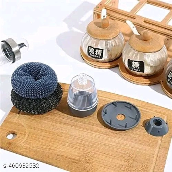 ScrubPro™ Palm Dishwashing Brush with Liquid Dispenser – Heavy-Duty Steel Mesh Scrubber for Utensils & Kitchen Cleaning (₹150)