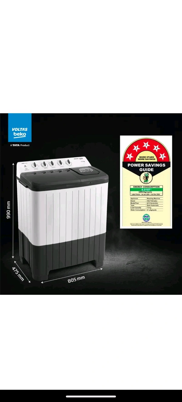 Voltas Beko 7.5 kg Semi Automatic Top Load Grey, White
(WTT75UHA/OK5S1S1W01)