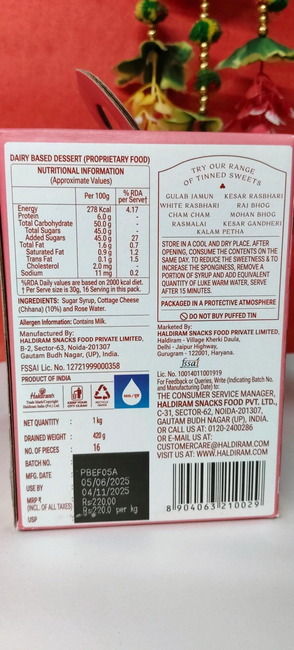 Haldiraam,'s Rasgulla1kg