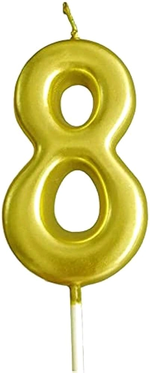 Selibration.com | Golden Numerical No. 8 Birthday Candles for Cake, Anniversary and Birthday Celebration Supplies for Your Loved Ones