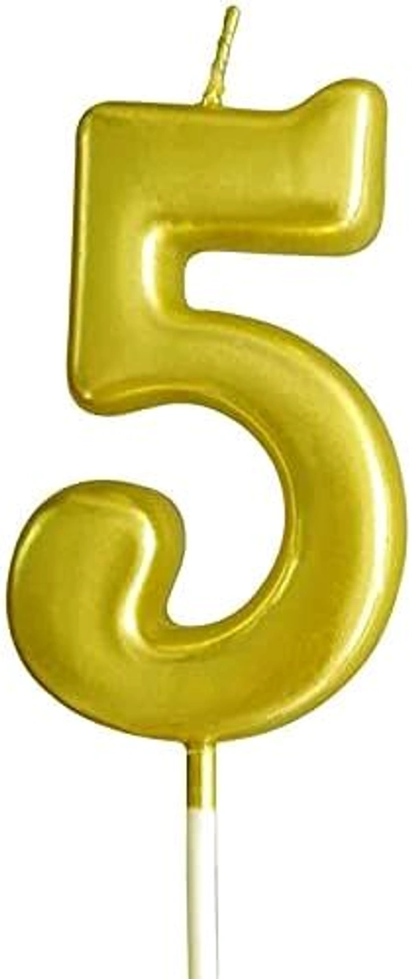 Selibration.com | Golden Numerical No. 5 Birthday Candles for Cake, Anniversary and Birthday Celebration Supplies for Your Loved Ones