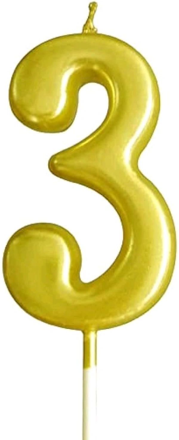 Selibration.com | Golden Numerical No. 3 Birthday Candles for Cake, Anniversary and Birthday Celebration Supplies for Your Loved Ones