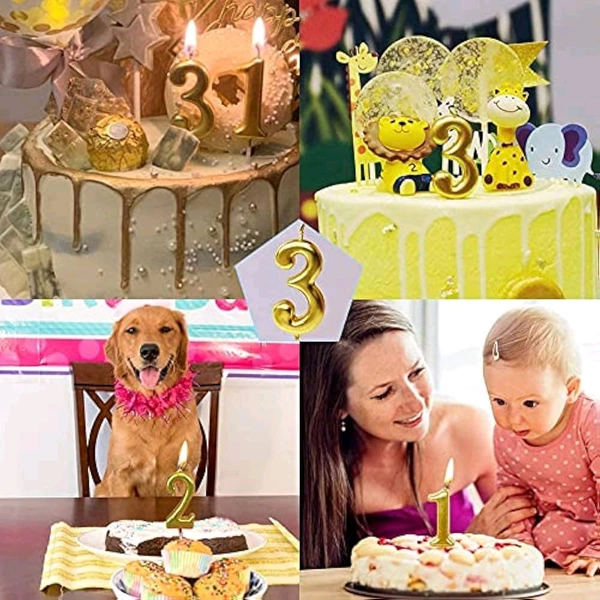 Selibration.com | Golden Numerical No. 3 Birthday Candles for Cake, Anniversary and Birthday Celebration Supplies for Your Loved Ones
