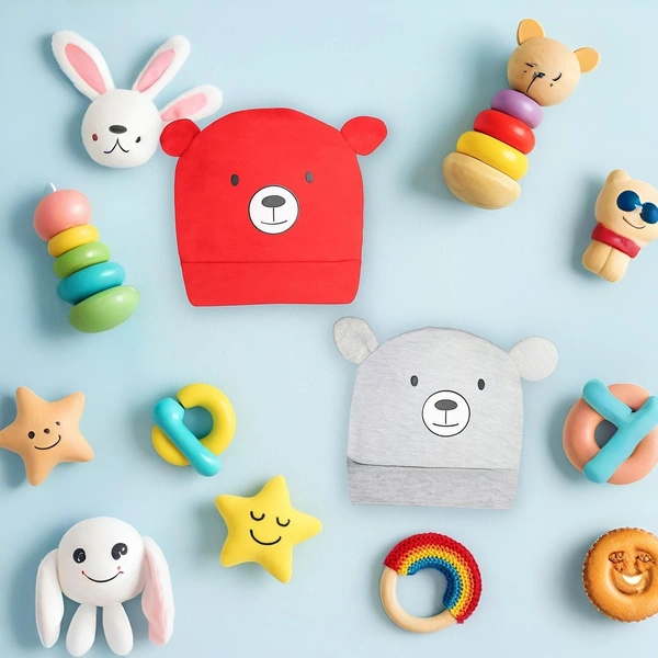 Adhigams New Born Teddy Smile Stylish Cotton Caps/Topi/Hats | Cotton Baby Cap for Baby boy and Girl (Pack of 2) (0 to 6, 6 to 12 Months)