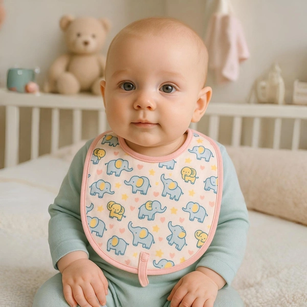 Adhigams Baby Elephant Cotton Baby Neck Cloth Feeding Drool Bibs with Adjustable Snap Button Closure, Super Absorbent & Reusable, Soft, Comfortable & Lightweight Bandana, Bibs (pack of 2)