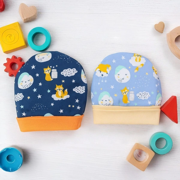 Adhigams New Born Cosmic Night Stylish Cotton Caps/Topi/Hats | Cotton Baby Cap for Baby boy and Girl (Pack of 2) (0 to 6, 6 to 12 Months) - 6-12 M, MULTICOLOR