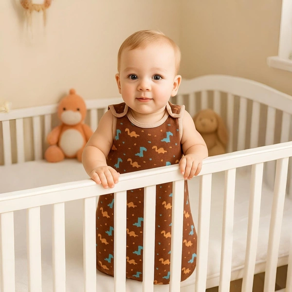 Adhigams Dino Doodle Baby Swaddles for Newborns | Carry Nest & Wearable Blanket | Cotton Baby Bedding for New Born & Infant | Unisex Baby Sleeping Bag | For 0 to 12 Months (Pack of 1) (BROWN) - 0-12 MONTH