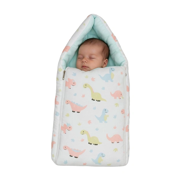 Adhigams New Born Dino Stylish Muslin Sleeping Bag/Carry Nest/Portable Bassinet | Baby Sleeping Bag for Baby boy and Girl (Pack of 1) (0 to 6 Months) (White)