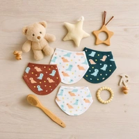 adhigams Dino Doodle Cotton Baby Neck Cloth Feeding Drool Bibs With Adjustable Snap Button Closure, Super Absorbent & Reusable, Soft, Comfortable & Lightweight Bandana, Bibs - 0-12 M