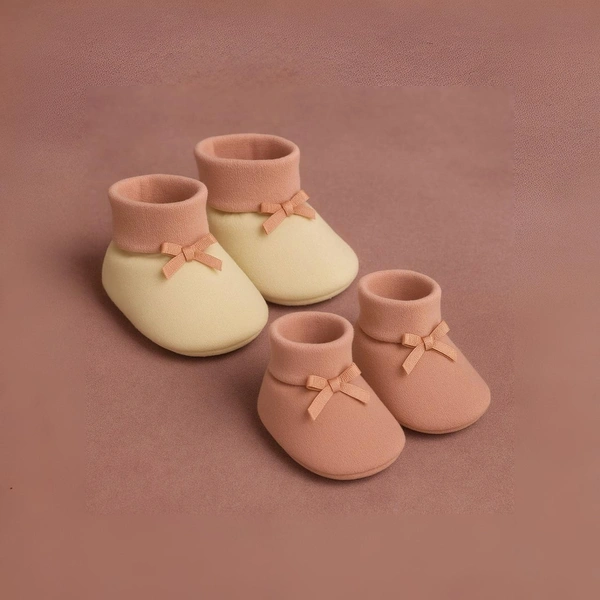 Adhigams Happy & Cutie New Born Baby Stylish Cotton Booties for Baby boy and Girl | For 0 to 12 Months (Pack of 2) - 0-6 M