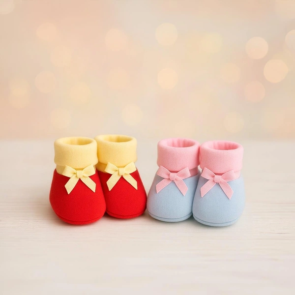 Adhigams Bubbly Bear New Born Baby Stylish Cotton Booties for Baby boy and Girl | For 0 to 12 Months (Pack of 2) - 0-6 M