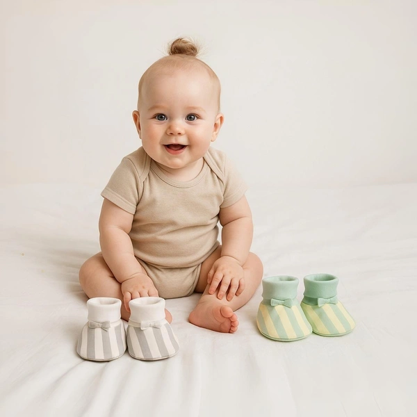 Adhigams Jungle On Wheels New Born Baby Stylish Cotton Booties for Baby boy and Girl | For 0 to 12 Months (Pack of 2) - 6-12 M