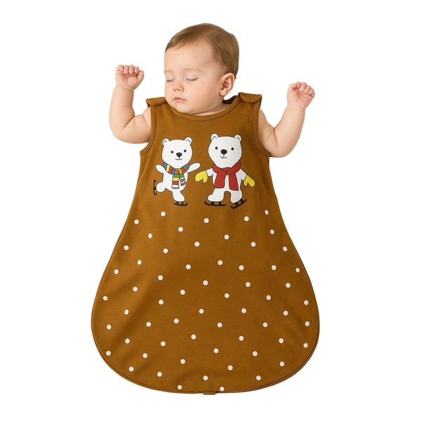Adhigams Jolly Bear Baby Swaddles for Newborns | Carry Nest & Wearable Blanket | Cotton Baby Bedding for New Born & Infant | Unisex Baby Sleeping Bag | For 0 to 12 Months (Pack of 1) (BROWN) - striped