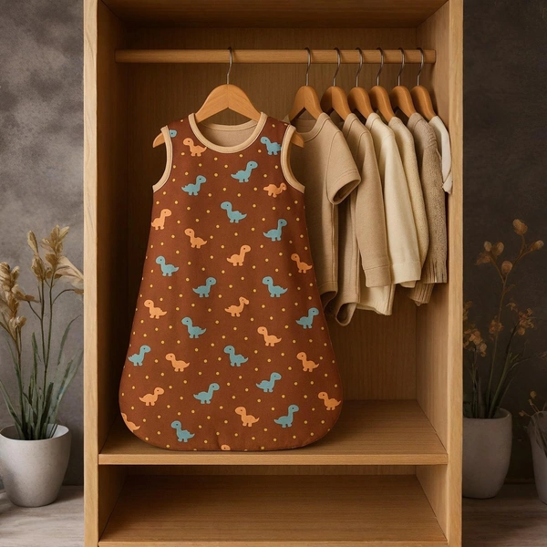 Adhigams Dino Doodle Baby Swaddles for Newborns | Carry Nest & Wearable Blanket | Cotton Baby Bedding for New Born & Infant | Unisex Baby Sleeping Bag | For 0 to 12 Months (Pack of 1) (BROWN) - 0-12 MONTH