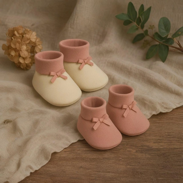 Adhigams Happy & Cutie New Born Baby Stylish Cotton Booties for Baby boy and Girl | For 0 to 12 Months (Pack of 2) - 0-6 M