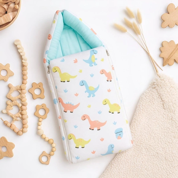 Adhigams New Born Dino Stylish Muslin Sleeping Bag/Carry Nest/Portable Bassinet | Baby Sleeping Bag for Baby boy and Girl (Pack of 1) (0 to 6 Months) (White)