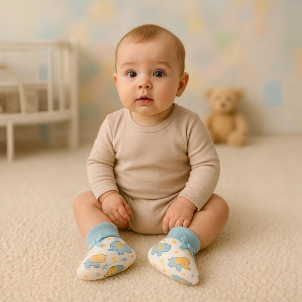 Adhigams Baby Elephant New Born Baby Stylish Cotton Booties for Baby boy and Girl | For 0 to 12 Months (Pack of 2) - 6-12 M