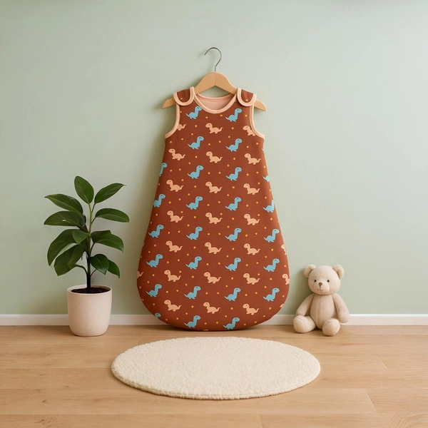 Adhigams Dino Doodle Baby Swaddles for Newborns | Carry Nest & Wearable Blanket | Cotton Baby Bedding for New Born & Infant | Unisex Baby Sleeping Bag | For 0 to 12 Months (Pack of 1) (BROWN) - 0-12 MONTH