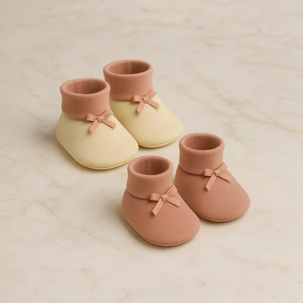 Adhigams Happy & Cutie New Born Baby Stylish Cotton Booties for Baby boy and Girl | For 0 to 12 Months (Pack of 2) - 0-6 M