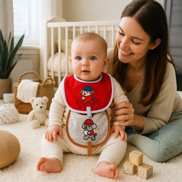 Adhigams Bubbly Bear Cotton Baby Neck Cloth Feeding Drool Bibs with Adjustable Snap Button Closure, Super Absorbent & Reusable, Soft, Comfortable & Lightweight Bandana, Bibs - 0-12 M