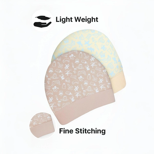 Adhigams New Born Tiny Treats Stylish Cotton Caps/Topi/Hats | Cotton Baby Cap for Baby boy and Girl (Pack of 2) (0 to 6, 6 to 12 Months) - 6-12 Months
