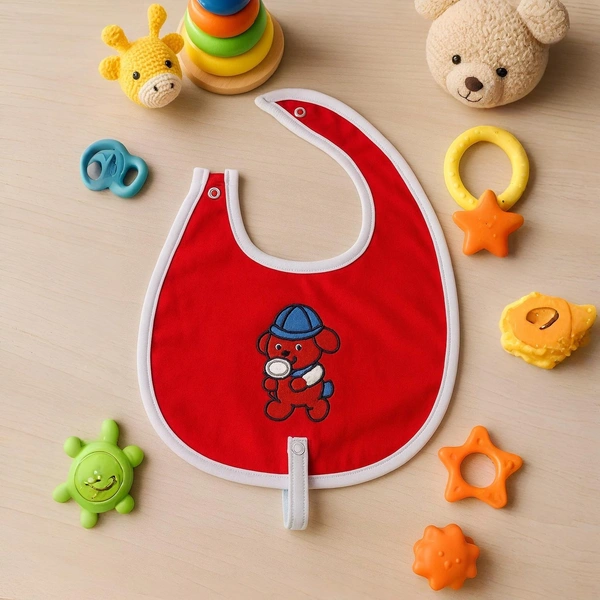 Adhigams Bubbly Bear Cotton Baby Neck Cloth Feeding Drool Bibs with Adjustable Snap Button Closure, Super Absorbent & Reusable, Soft, Comfortable & Lightweight Bandana, Bibs - 0-12 M