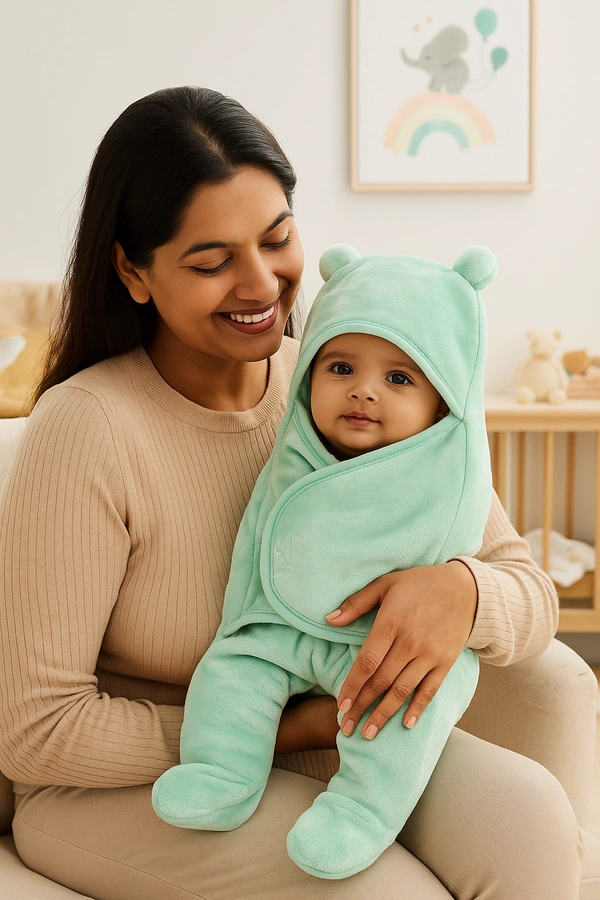 Adhigams New Born Baby Stylish BathRobe/Bath Towel/Baby Wrapper | Unisex Bath Wrap for Baby boy and Girl (6-12 Months) (Green) - 6-12 Months