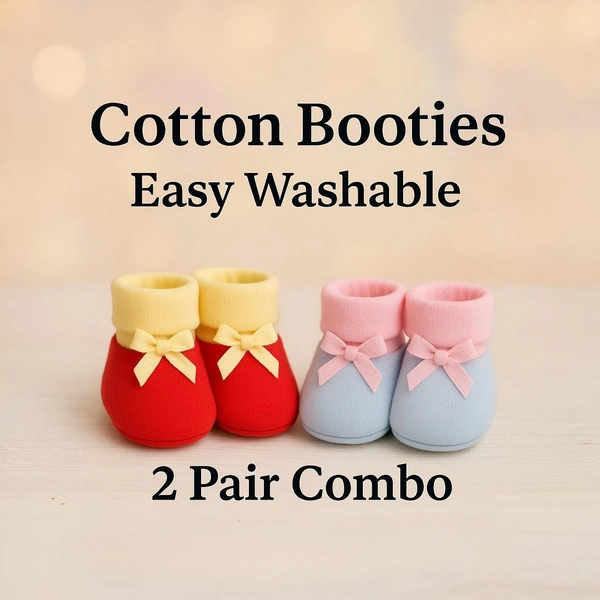 Adhigams Bubbly Bear New Born Baby Stylish Cotton Booties for Baby boy and Girl | For 0 to 12 Months (Pack of 2) - 0-6 M