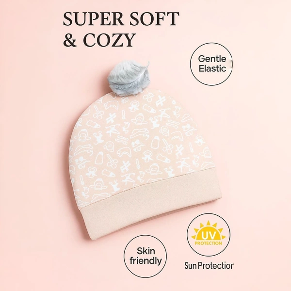 Adhigams New Born Tiny Treats Stylish Cotton Caps/Topi/Hats | Cotton Baby Cap for Baby boy and Girl (Pack of 2) (0 to 6, 6 to 12 Months) - 6-12 Months