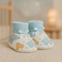 Adhigams Baby Elephant New Born Baby Stylish Cotton Booties for Baby boy and Girl | For 0 to 12 Months (Pack of 2) - 6-12 M