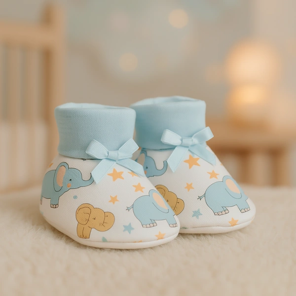 Adhigams Baby Elephant New Born Baby Stylish Cotton Booties for Baby boy and Girl | For 0 to 12 Months (Pack of 2) - 0-6 M