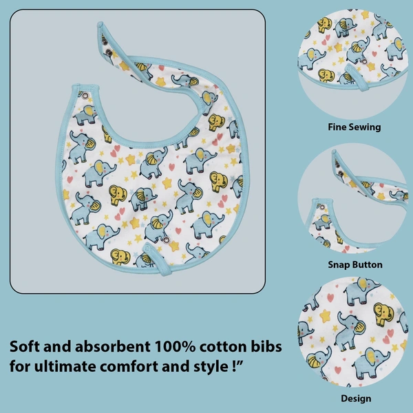 Adhigams Baby Elephant Cotton Baby Neck Cloth Feeding Drool Bibs with Adjustable Snap Button Closure, Super Absorbent & Reusable, Soft, Comfortable & Lightweight Bandana, Bibs (pack of 2)