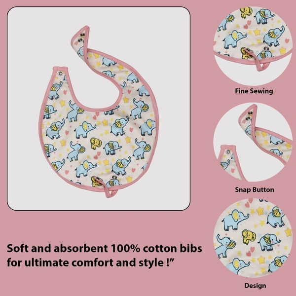 Adhigams Baby Elephant Cotton Baby Neck Cloth Feeding Drool Bibs with Adjustable Snap Button Closure, Super Absorbent & Reusable, Soft, Comfortable & Lightweight Bandana, Bibs (pack of 2)
