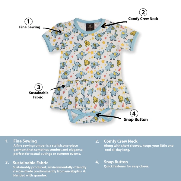 adhigams Baby Elephant New Born Baby Unisex Rompers/Jumpsuit/Sleepsuit/Night Suits for Baby Boys & Girls, Infants, 100% Pure Cotton Suit (0-3/3-6/6-9/9-12/12-18 Months) (Pack of 1) (Blue)
