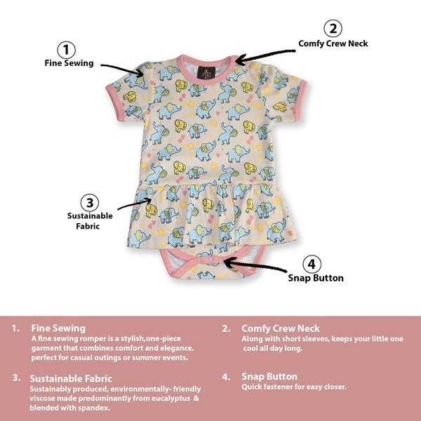 Adhigams Baby Elephant New Born Baby Unisex Rompers/Jumpsuit/Sleepsuit/Night Suits for Baby Boys & Girls, Infants, 100% Pure Cotton Suit (0-3/3-6/6-9/9-12/12-18 Months) (Pack of 1) (Pink) - 0-3 Months