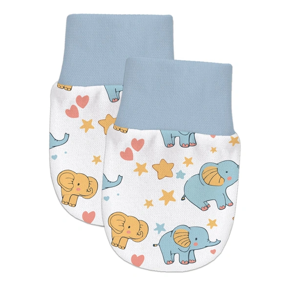 Adhigams Baby Elephant Newborn Cotton Hand Gloves/Muthi/Hosiery Mittens Set with Gentle Elastic Thread Wristbands | Unisex Mittens for 0-12 Months (Pack of 2 Pairs) - 0-6 M