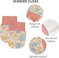 Adhigams Baby Elephant Newborn Cotton Hand Gloves/Muthi/Hosiery Mittens Set with Gentle Elastic Thread Wristbands | Unisex Mittens for 0-12 Months (Pack of 2 Pairs) - 0-6 M